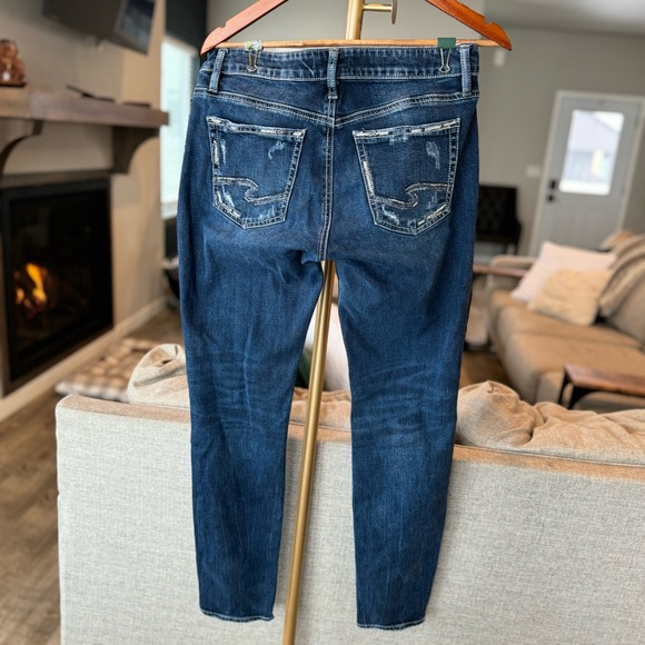 Silver Boyfriend Distressed Blue Denim - Waist 28 Length 29 - Picture 5 of 8